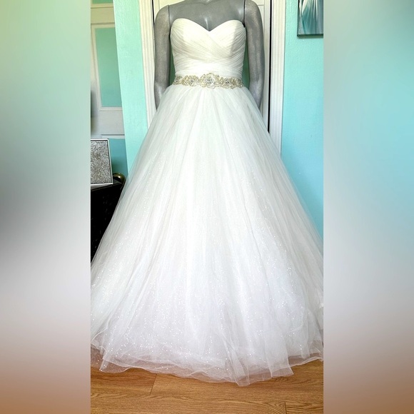 Sz 14 Maggie Sottero Aleah Ivory Wedding Dress Ball Gown Bridal Glitter Sequins - Picture 1 of 6